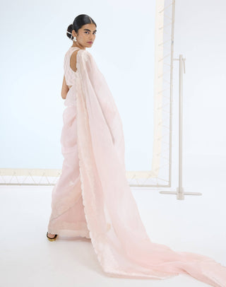 Peach ella sari and unstitched blouse