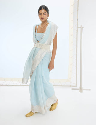 Ice blue blake sari and unstitched blouse