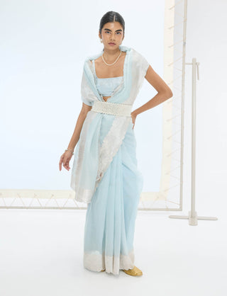 Ice blue blake sari and unstitched blouse