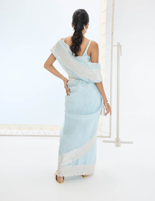 Ice blue blake sari and unstitched blouse
