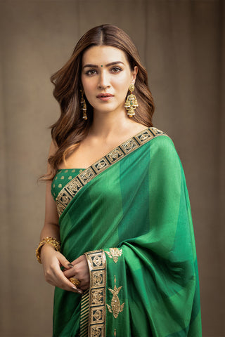 Mystic Green Sari And Unstitched Blouse by House Of Masaba available on Indiaspopup.com