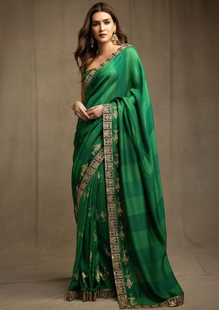 Mystic Green Sari And Unstitched Blouse by House Of Masaba available on Indiaspopup.com