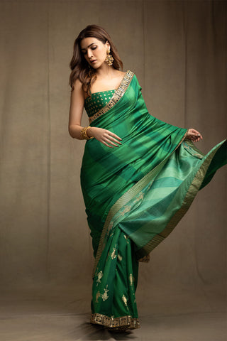 Mystic Green Sari And Unstitched Blouse by House Of Masaba available on Indiaspopup.com