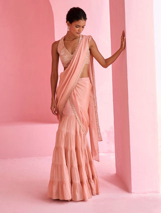 Peach khayal pre-drape sari and blouse