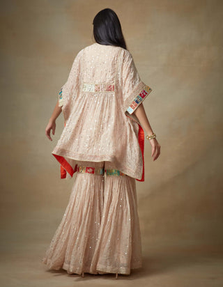 Kisneel By Pam Mehta-Nude Metallic Kaftan With Gharara-INDIASPOPUP.COM