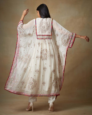 Kisneel By Pam Mehta-Ivory Metallic Kaftan And Pants-INDIASPOPUP.COM