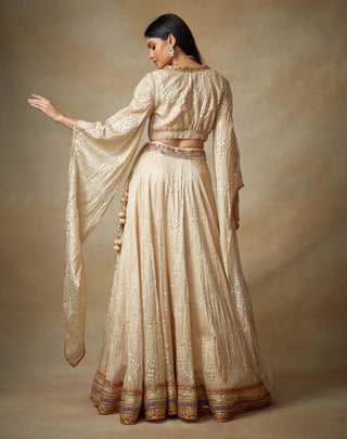 Kisneel By Pam Mehta-Champagne Metallic Lehenga And Choli-INDIASPOPUP.COM