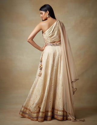 Kisneel By Pam Mehta-Champagne Metallic Lehenga And Blouse-INDIASPOPUP.COM