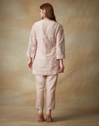 Kisneel By Pam Mehta-Pink Embellished Kurta And Pants-INDIASPOPUP.COM