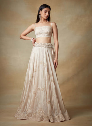 Kisneel By Pam Mehta-Champagne Sequin Cape And Lehenga Set-INDIASPOPUP.COM