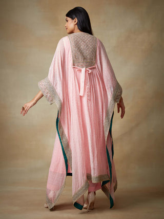 Kisneel By Pam Mehta-Pink Kaftan With Straight Pants-INDIASPOPUP.COM