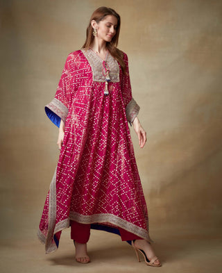 Kisneel By Pam Mehta-Fuchsia Kaftan With Straight Pants-INDIASPOPUP.COM