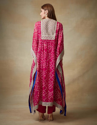 Kisneel By Pam Mehta-Fuchsia Kaftan With Straight Pants-INDIASPOPUP.COM