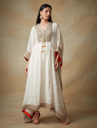 Kisneel By Pam Mehta-Ivory Kaftan With Straight Pants-INDIASPOPUP.COM