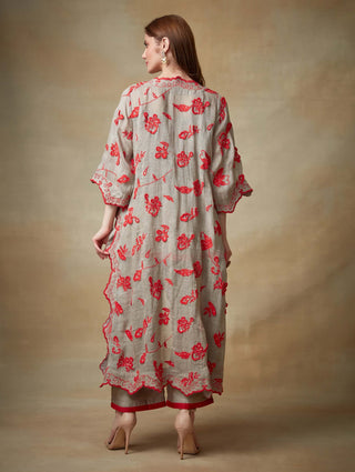 Kisneel By Pam Mehta-Gray Linen Jacket And Camisole Set-INDIASPOPUP.COM