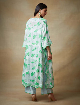 Kisneel By Pam Mehta-Blue Linen Jacket And Camisole Set-INDIASPOPUP.COM