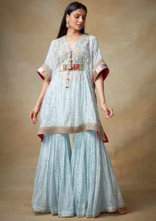 Kisneel By Pam Mehta-Light Blue Kaftan With Gharara-INDIASPOPUP.COM