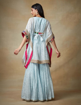 Kisneel By Pam Mehta-Light Blue Kaftan With Gharara-INDIASPOPUP.COM