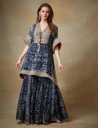 Kisneel By Pam Mehta-Charcoal Kaftan With Gharara-INDIASPOPUP.COM