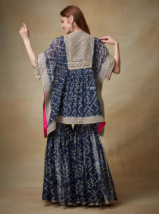 Kisneel By Pam Mehta-Charcoal Kaftan With Gharara-INDIASPOPUP.COM