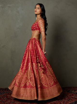 Ri.Ritu Kumar-Cranberry Pink Ashvika Lehenga Set-INDIASPOPUP.COM