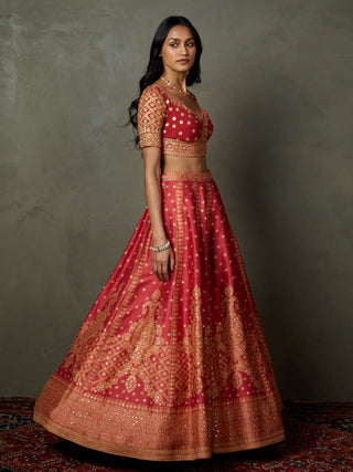 Ri.Ritu Kumar-Cranberry Pink Ashvika Lehenga Set-INDIASPOPUP.COM
