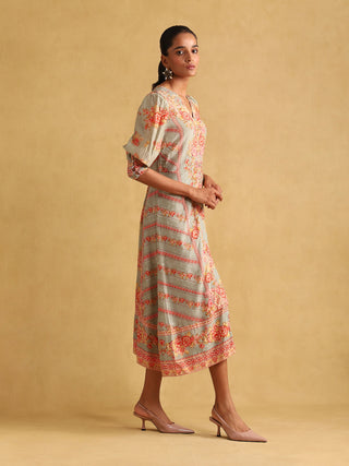 Ritu Kumar-Green Floral Print Dress-INDIASPOPUP.COM