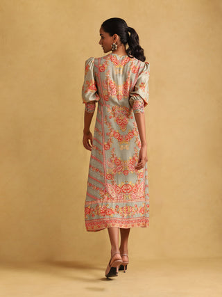 Ritu Kumar-Green Floral Print Dress-INDIASPOPUP.COM