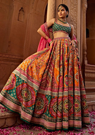Aadhya Orange Multicolor Lehenga Set by Kalista, available on Indiaspopup.com