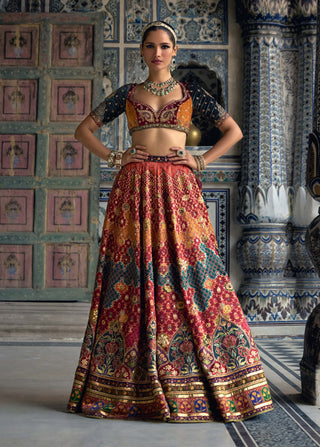 Ibadat Multicolor Lehenga Set by Kalista available on Indiaspopup