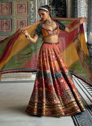 Ibadat Multicolor Lehenga Set by Kalista available on Indiaspopup