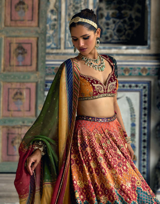Ibadat Multicolor Lehenga Set by Kalista available on Indiaspopup