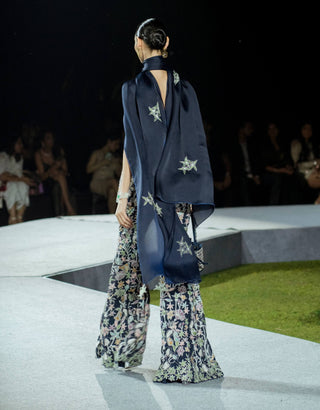 Navy blue caradonna off-shoulder top and sharara set