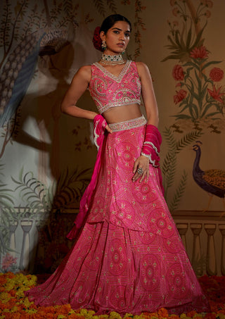 Aayushi Maniar-Rani Pink Tiered Lehenga Set-INDIASPOPUP.COM