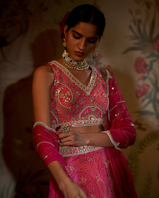 Aayushi Maniar-Rani Pink Tiered Lehenga Set-INDIASPOPUP.COM