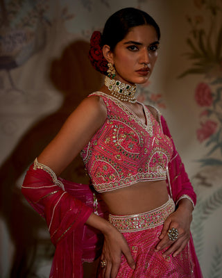 Aayushi Maniar-Rani Pink Tiered Lehenga Set-INDIASPOPUP.COM