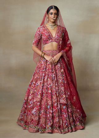 Lovebirds sindoori red lehenga set