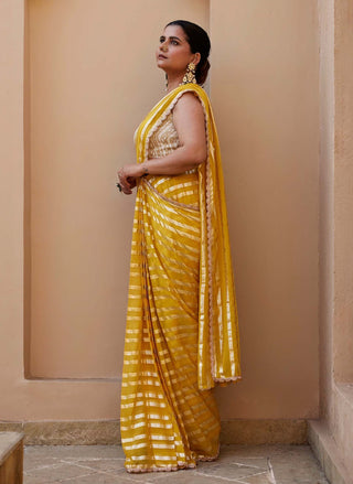 Chamee And Palak-Luna Yellow Georgette Sari And Blouse-INDIASPOPUP.COM