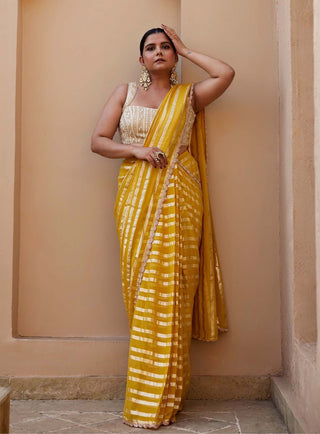 Chamee And Palak-Luna Yellow Georgette Sari And Blouse-INDIASPOPUP.COM