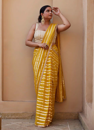 Chamee And Palak-Luna Yellow Georgette Sari And Blouse-INDIASPOPUP.COM