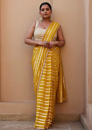 Chamee And Palak-Luna Yellow Georgette Sari And Blouse-INDIASPOPUP.COM