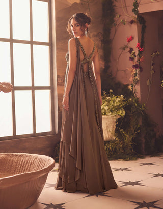 Lian brown draped sari and blouse