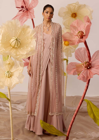 Lobelia dusty pink gown and cape