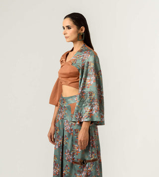 Siddhant Aggarwal-Printed Irregular Sleeve Crop Top-INDIASPOPUP.COM
