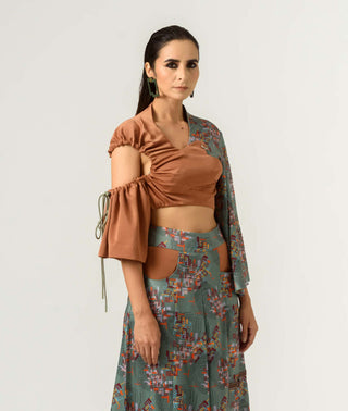 Siddhant Aggarwal-Printed Irregular Sleeve Crop Top-INDIASPOPUP.COM