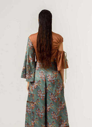 Siddhant Aggarwal-Printed Irregular Sleeve Crop Top-INDIASPOPUP.COM