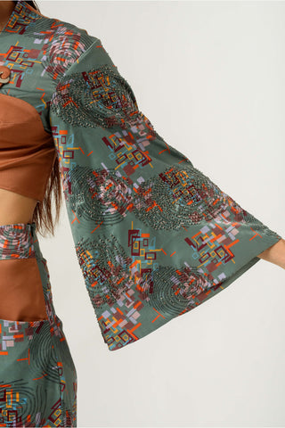Siddhant Aggarwal-Printed Irregular Sleeve Crop Top-INDIASPOPUP.COM