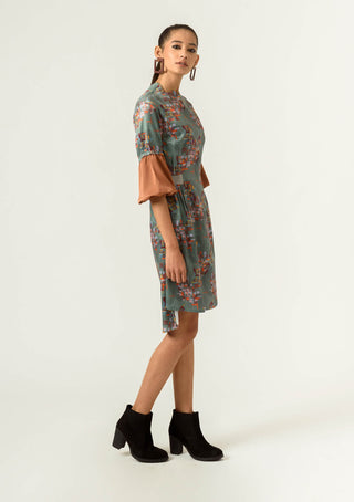 Siddhant Aggarwal-Sage Green Printed Fitted Dress-INDIASPOPUP.COM