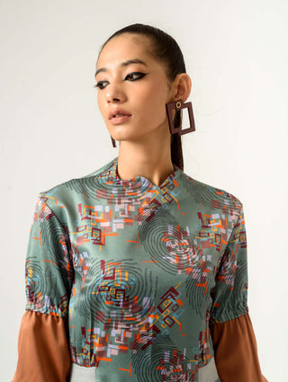 Siddhant Aggarwal-Sage Green Printed Fitted Dress-INDIASPOPUP.COM