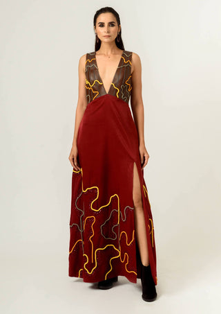 Siddhant Aggarwal-Deep Red Embroidered Gown-INDIASPOPUP.COM